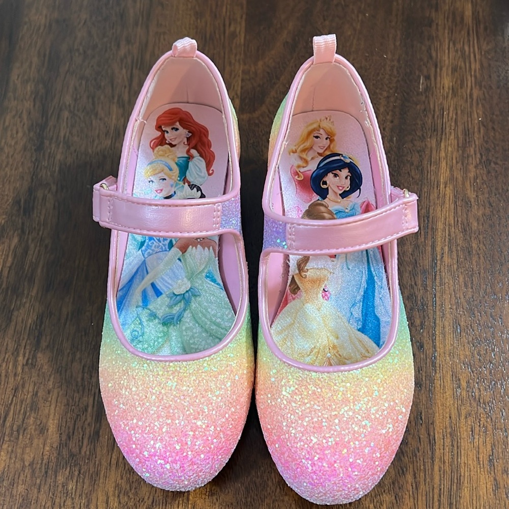 Disney Princess glitter, rainbow heels; size 12.5 girls